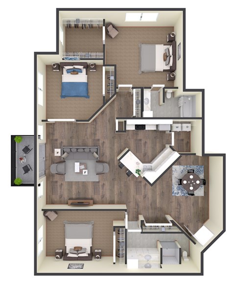 Floor plan for 3 beds, 2 baths, 1580 sqft